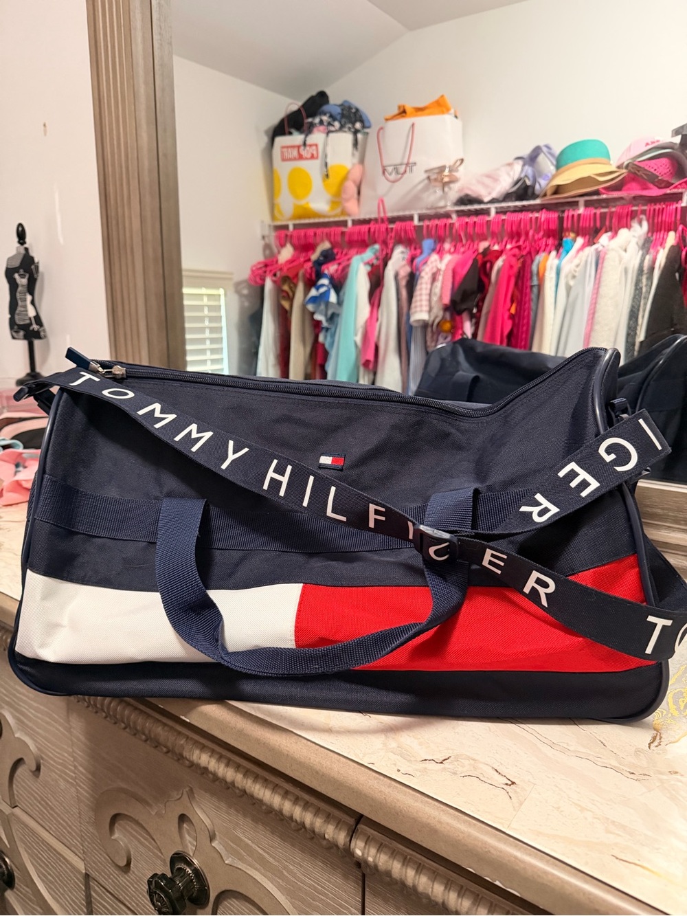 Tommy Hilfiger Navy, Red & White Colorblock Duffel Bag